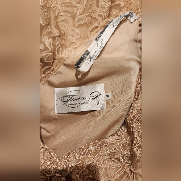 Ivonne D For Mon Cheri Champagne Lace Cap Sleeve Gown - Picture 8 of 12